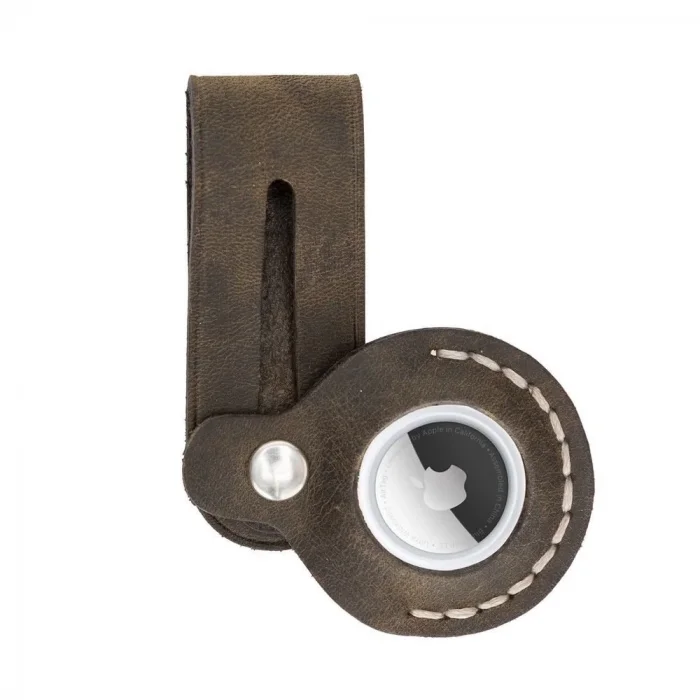  Apple AirTag Uyumlu Deri Anahtarlık Beta AA16 Kahve