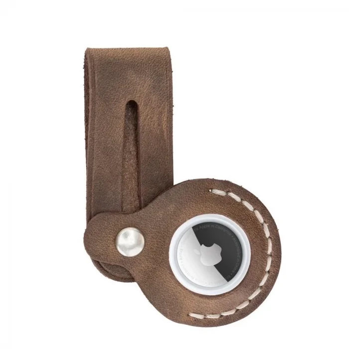  Apple AirTag Uyumlu Deri Anahtarlık Beta AA6 Kahve