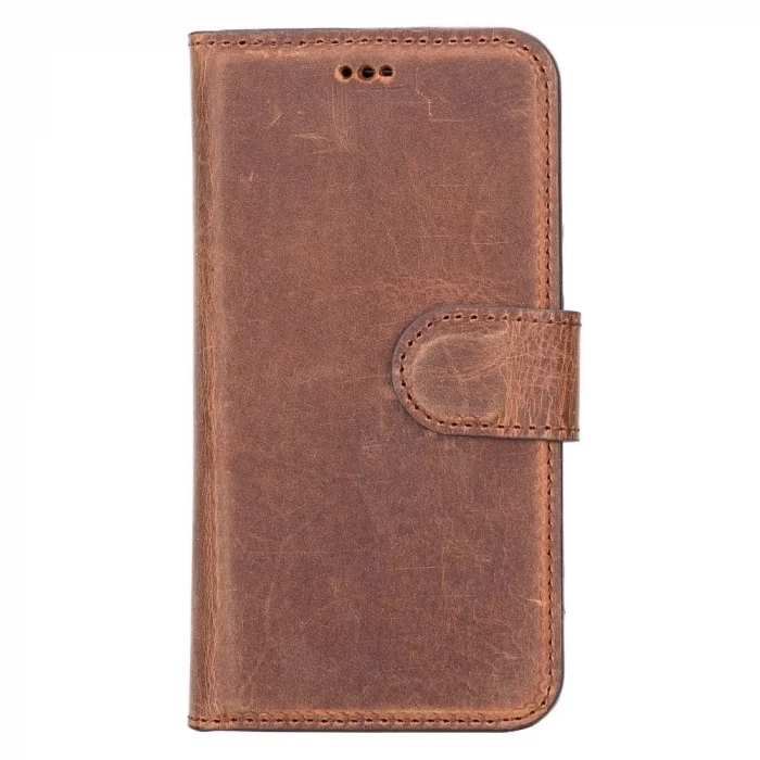  Apple iPhone 12 mini Uyumlu Deri Cüzdanlı Kılıf G2 Antik Kahve