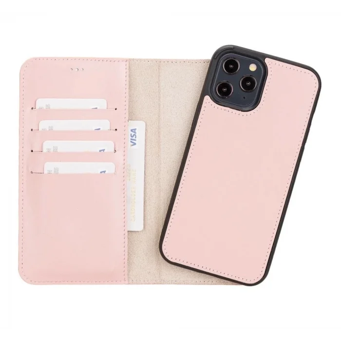  Apple iPhone 12 Pro Max Uyumlu Deri Cüzdanlı Kılıf NU2 Pembe