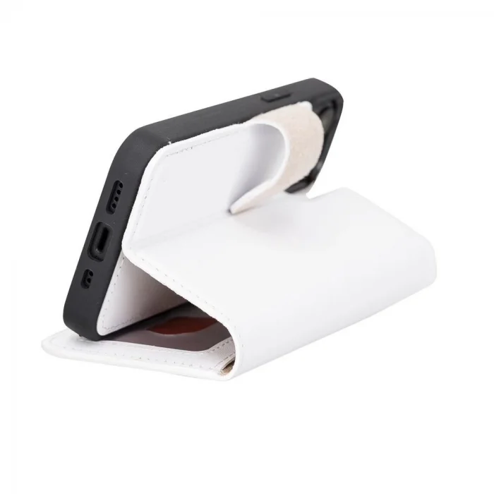  Apple iPhone 13 Mini Uyumlu Deri Cüzdanlı Kılıf F3 Beyaz