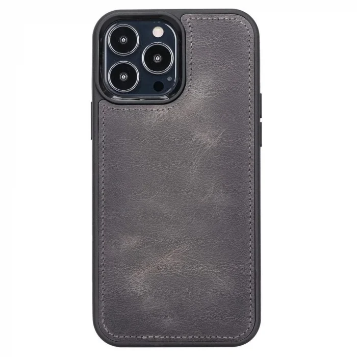  Apple iPhone 13 Pro Max Uyumlu Deri Arka Kapak Antik Gri