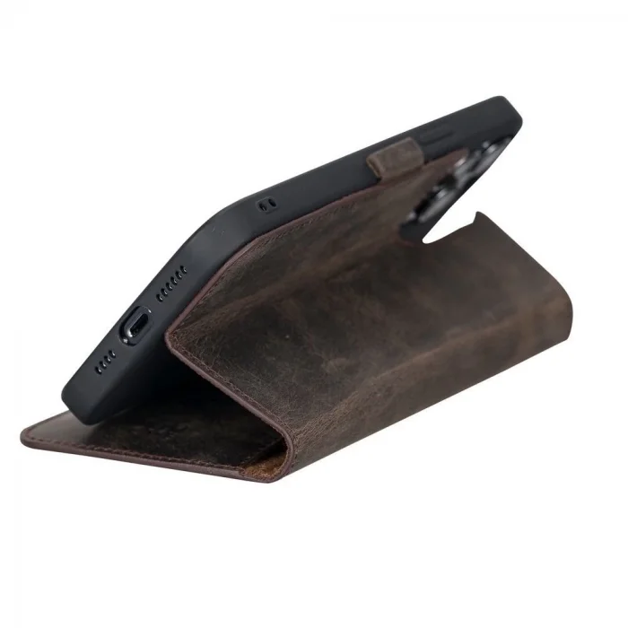  Apple iPhone 13 Pro Max Uyumlu Deri Cüzdanlı Kılıf Acı Kahve