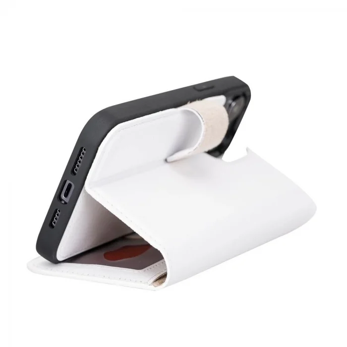  Apple iPhone 13 Pro Max Uyumlu Deri Cüzdanlı Kılıf F3 Beyaz