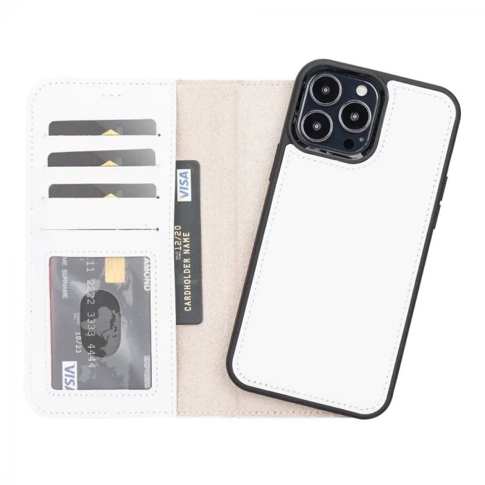  Apple iPhone 13 Pro Max Uyumlu Deri Cüzdanlı Kılıf F3 Beyaz