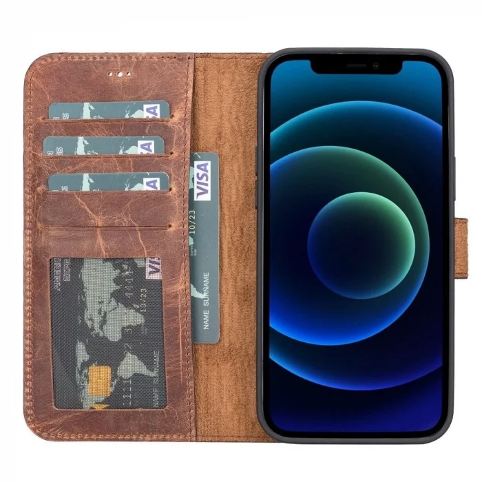  Apple iPhone 13 Pro Max Uyumlu Deri Cüzdanlı Kılıf G2 Kahverengi