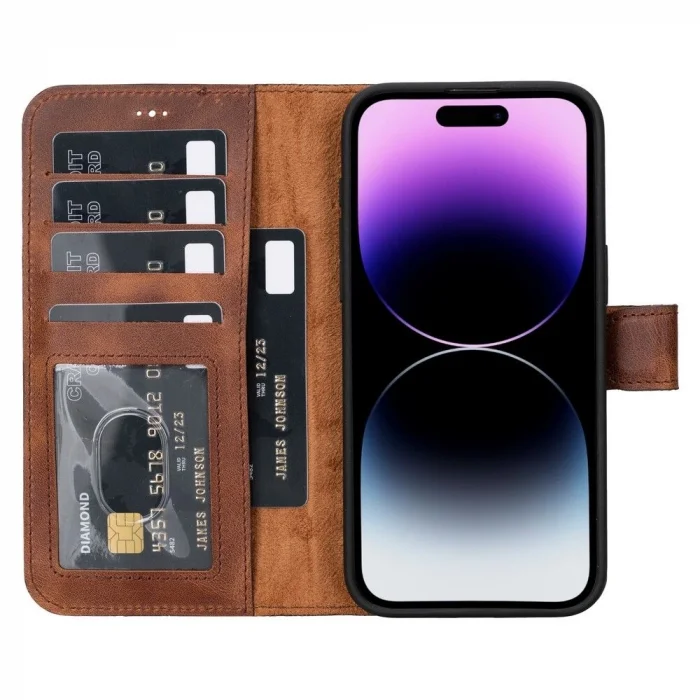 BUĞZ Apple iPhone 13 Pro Max Uyumlu Deri Cüzdanlı Kılıf MWWN TN02