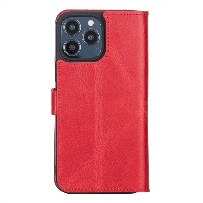  Apple iPhone 13 Pro Max Uyumlu Deri Cüzdanlı Kılıf Nar Çiçeği