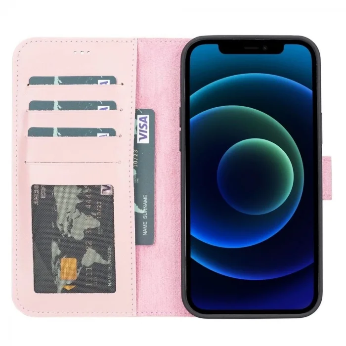  Apple iPhone 13 Pro Max Uyumlu Deri Cüzdanlı Kılıf NU2 Pembe