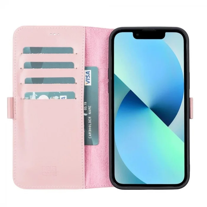 BUĞZ Apple iPhone 13 Pro Max Uyumlu Deri Cüzdanlı Kılıf Toz Pembe