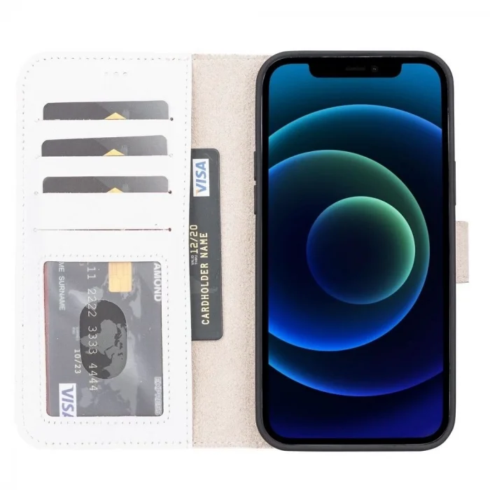  Apple iPhone 13 Pro Uyumlu Deri Cüzdanlı Kılıf F3 Beyaz