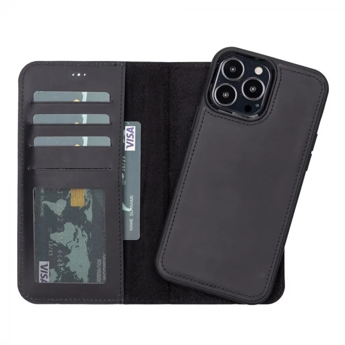  Apple iPhone 13 Pro Uyumlu Deri Cüzdanlı Kılıf Liluri G1 Siyah