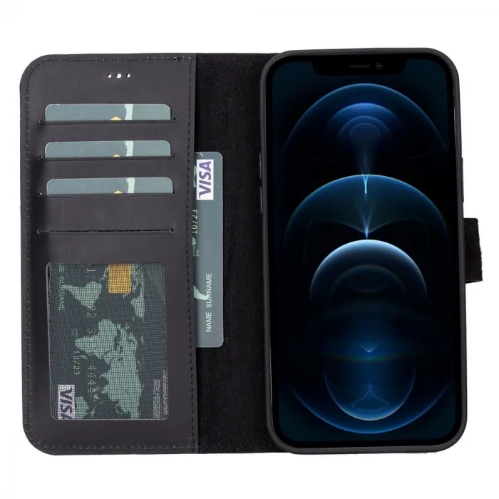  Apple iPhone 13 Pro Uyumlu Deri Cüzdanlı Kılıf Liluri G1 Siyah
