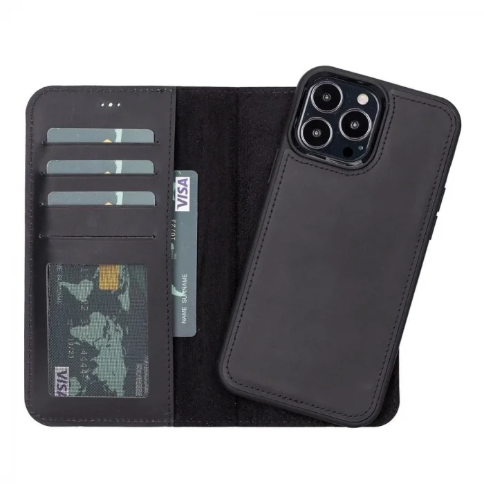  Apple iPhone 13 Pro Uyumlu Deri Cüzdanlı Kılıf Liluri G1 Siyah