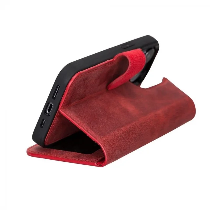  Apple iPhone 13 Pro Uyumlu Deri Cüzdanlı Kılıf Liluri G4 Kırmızı