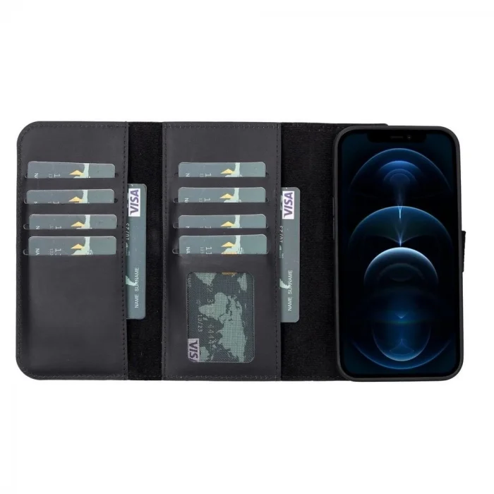  Apple iPhone 13 Pro Uyumlu Deri Cüzdanlı Kılıf Santa G1 Siyah