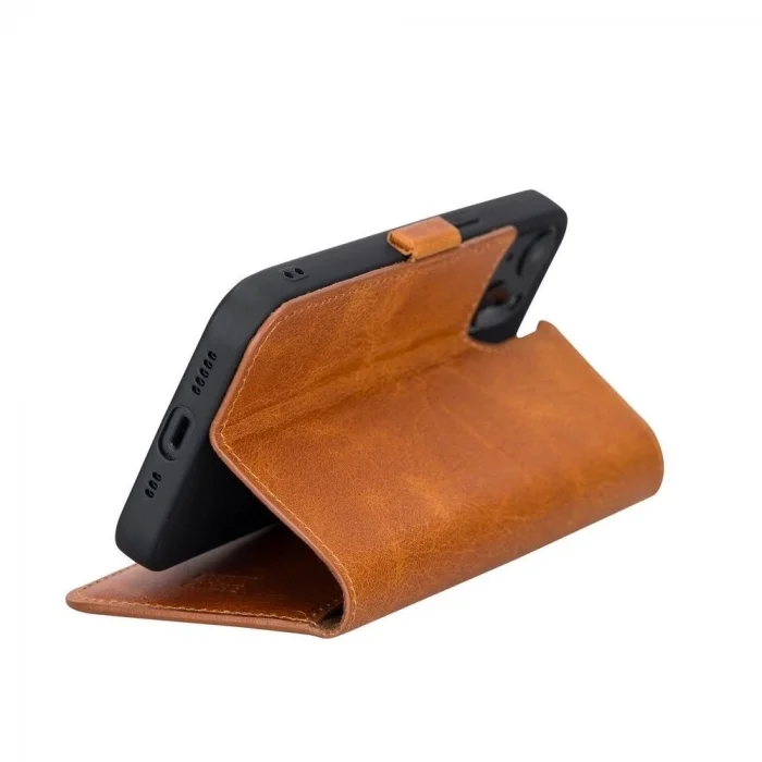  Apple iPhone 13 Uyumlu Deri Cüzdanlı Kılıf Antik Taba