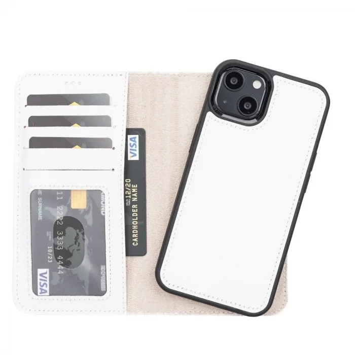  Apple iPhone 13 Uyumlu Deri Cüzdanlı Kılıf F3 Beyaz