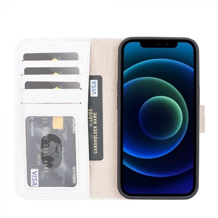  Apple iPhone 13 Uyumlu Deri Cüzdanlı Kılıf F3 Beyaz