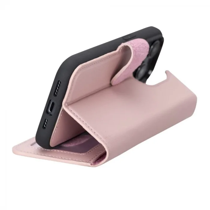  Apple iPhone 14 Pro Uyumlu Deri Cüzdanlı Kılıf MWWN NU2 Pembe