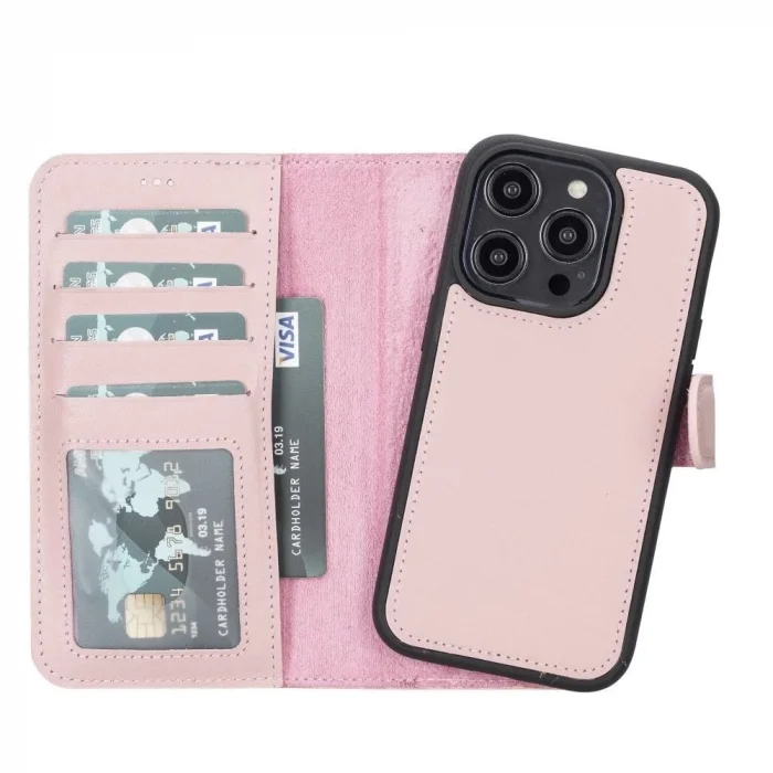  Apple iPhone 14 Pro Uyumlu Deri Cüzdanlı Kılıf MWWN NU2 Pembe