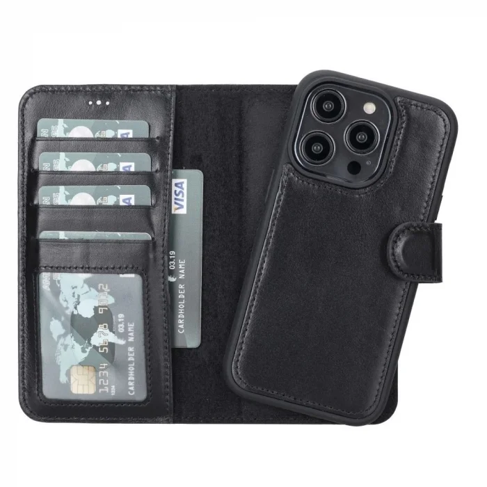  Apple iPhone 14 Pro Uyumlu Deri Cüzdanlı Kılıf MWWN RST1 Siyah
