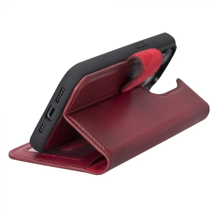  Apple iPhone 14 Pro Uyumlu Deri Cüzdanlı Kılıf MWWN V4EF Kırmızı