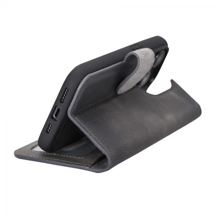  Apple iPhone 14 Pro Uyumlu Deri Cüzdanlı Kılıf MWWN VS4EF Gri