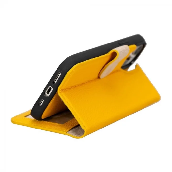  Apple iPhone 15 Plus Uyumlu Deri Cüzdanlı Kılıf MWWN FL12 Sarı