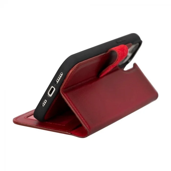  Apple iPhone 15 Plus Uyumlu Deri Cüzdanlı Kılıf MWWN V4EF Kırmızı