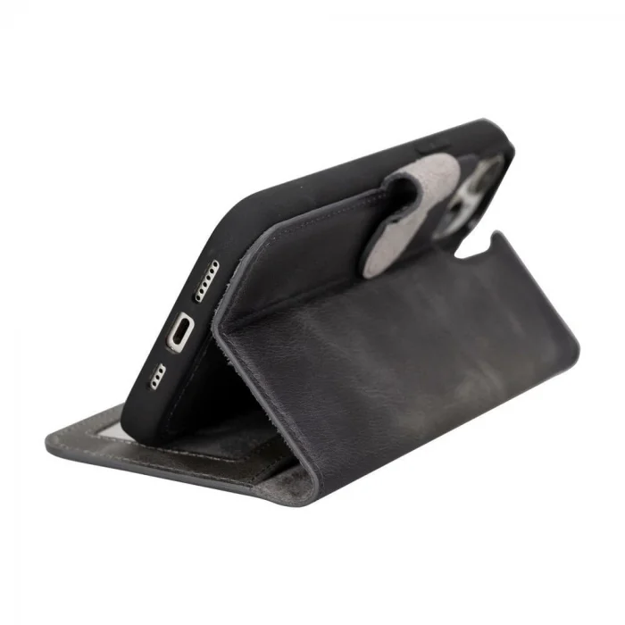  Apple iPhone 15 Plus Uyumlu Deri Cüzdanlı Kılıf MWWN VS4EF Gri