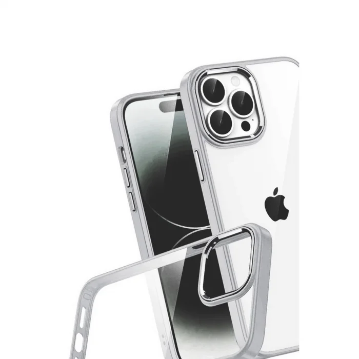 BUĞZ İphone 15 Pro Max Razer Lensli Silikon - Gümüş