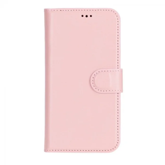  Apple iPhone 16 Plus uyumlu, Hakiki Deri, El Yapımı, Cüzdanlı Kılıf, Toz Pembe