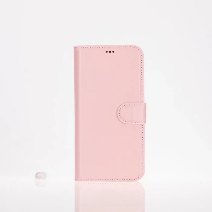  Apple iPhone 16 Pro uyumlu, Hakiki Deri, El Yapımı, Cüzdanlı Kılıf, Toz Pembe