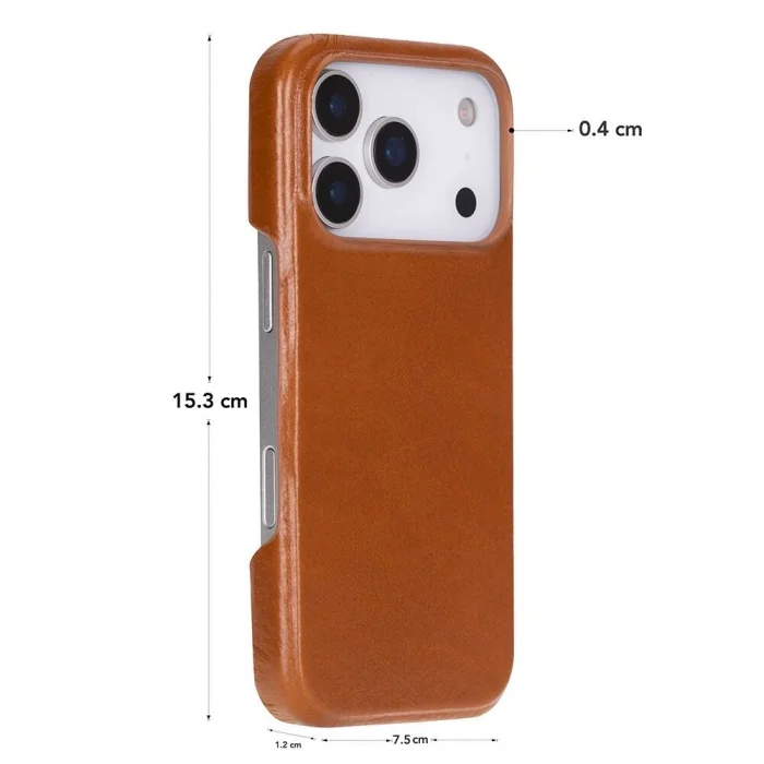 BUĞZ Apple iPhone 17 Pro için, Hakiki Deri, El Yapımı Kılıf, Magsafe ile uyumlu, İç Yüzeyi Kadife, Gölgeli Taba