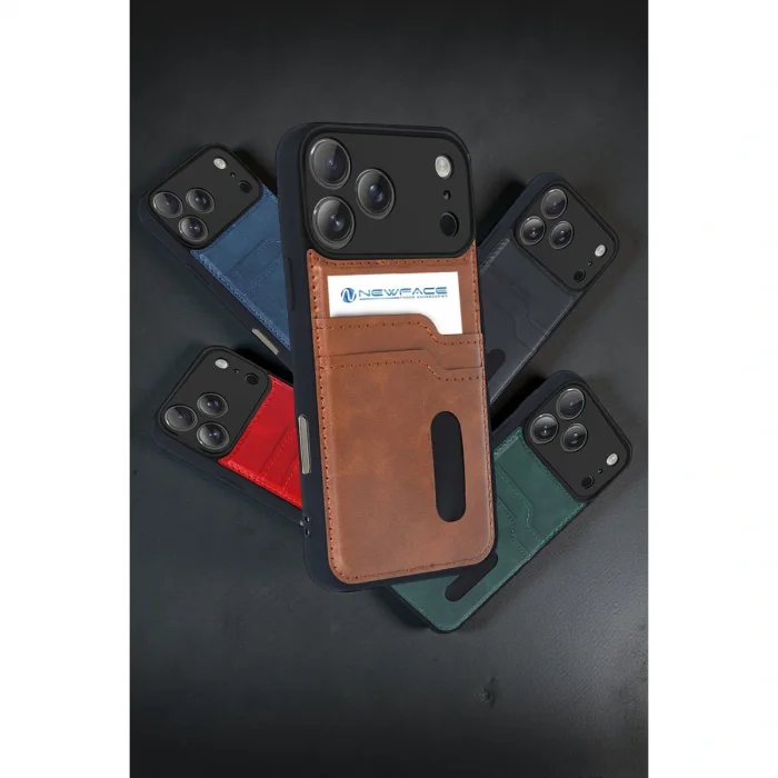 BUĞZ İphone 17 Pro Max Sara Kartvizitli Deri Kılıf - Kırmızı