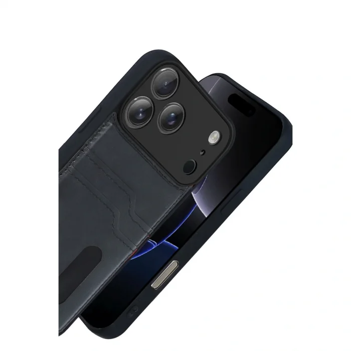 BUĞZ İphone 17 Pro Max Sara Kartvizitli Deri Kılıf - Siyah