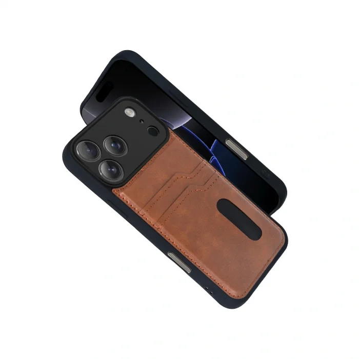 BUĞZ İphone 17 Pro Max Sara Kartvizitli Deri Kılıf - Taba