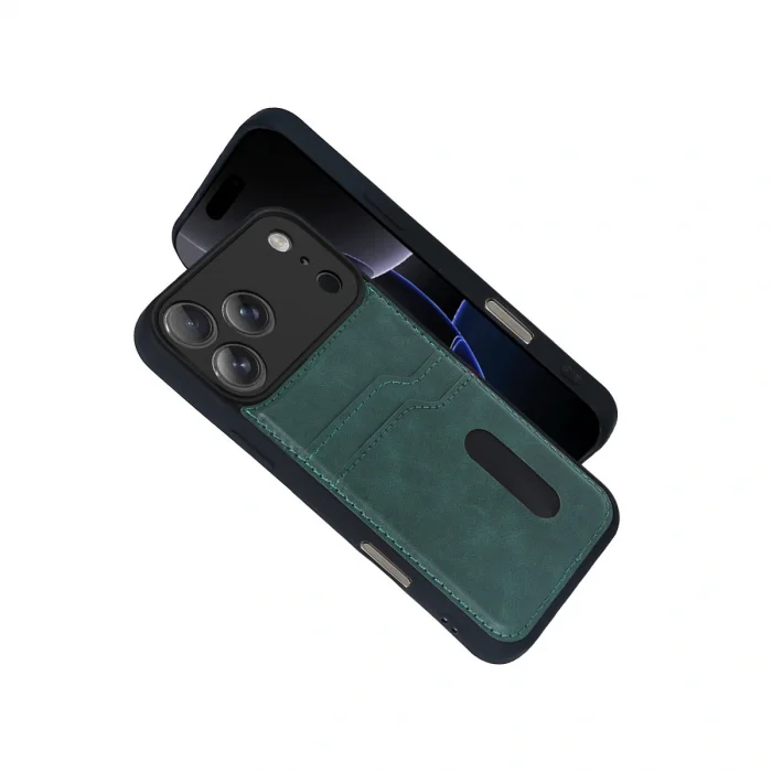 BUĞZ İphone 17 Pro Max Sara Kartvizitli Deri Kılıf - Yeşil