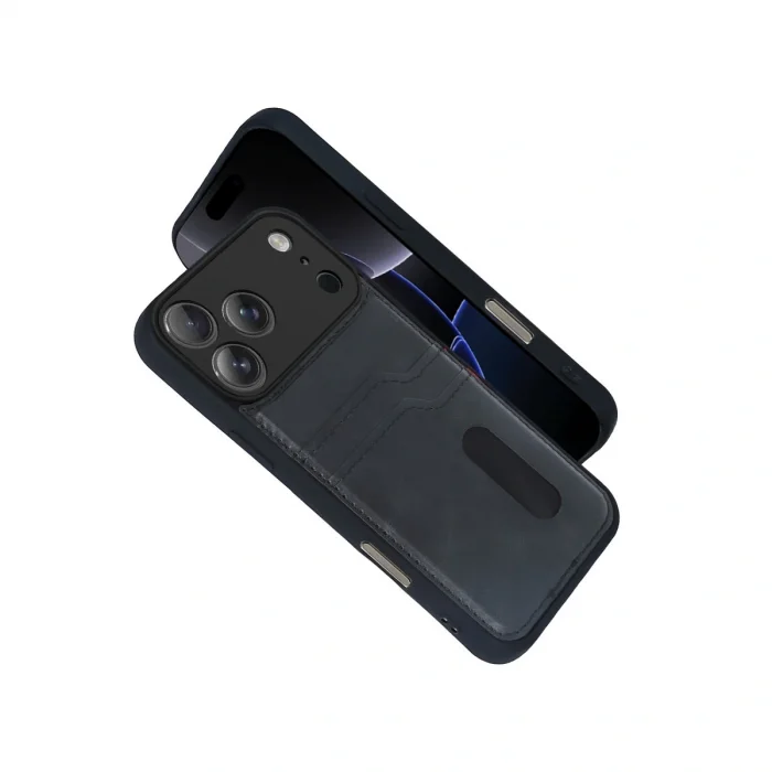 BUĞZ İphone 17 Pro Sara Kartvizitli Deri Kılıf - Siyah