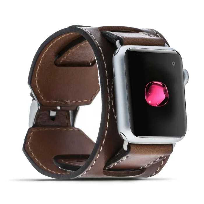  Apple Watch Uyumlu Deri Kordon 38-40-41mm Cuff Taba