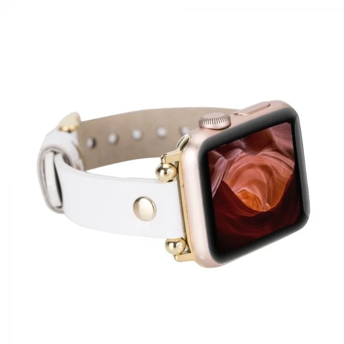  Apple Watch Uyumlu Deri Kordon 38-40-41mm FRG F3 Beyaz