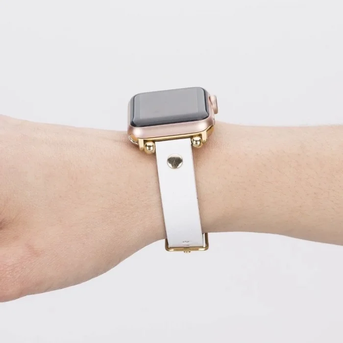  Apple Watch Uyumlu Deri Kordon 38-40-41mm FRG F3 Beyaz