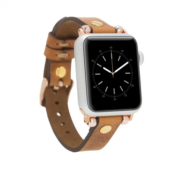 Apple Watch Uyumlu Deri Kordon 38-40-41mm GT G19 Taba