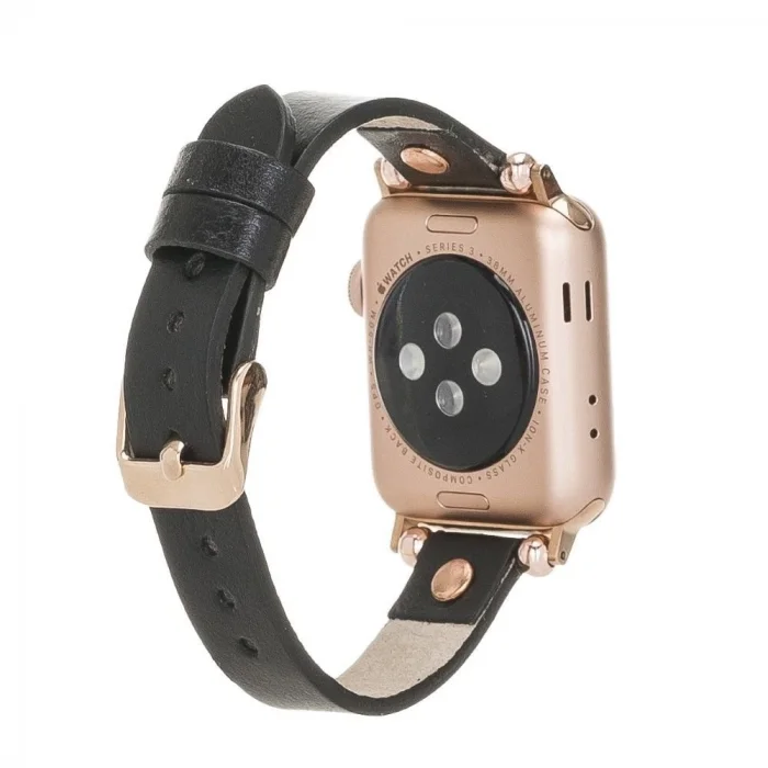  Apple Watch Uyumlu Deri Kordon 38-40-41mm RT RST1 Siyah