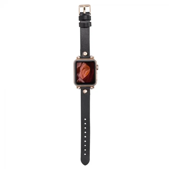 Apple Watch Uyumlu Deri Kordon 38-40-41mm RT RST1 Siyah