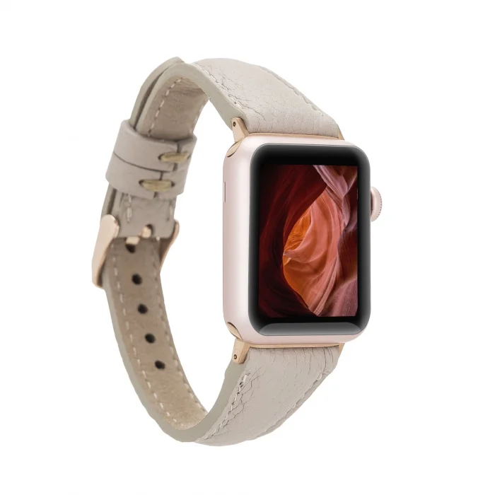  Apple Watch Uyumlu Deri Kordon 38-40-41mm Slim ERC3 Bej