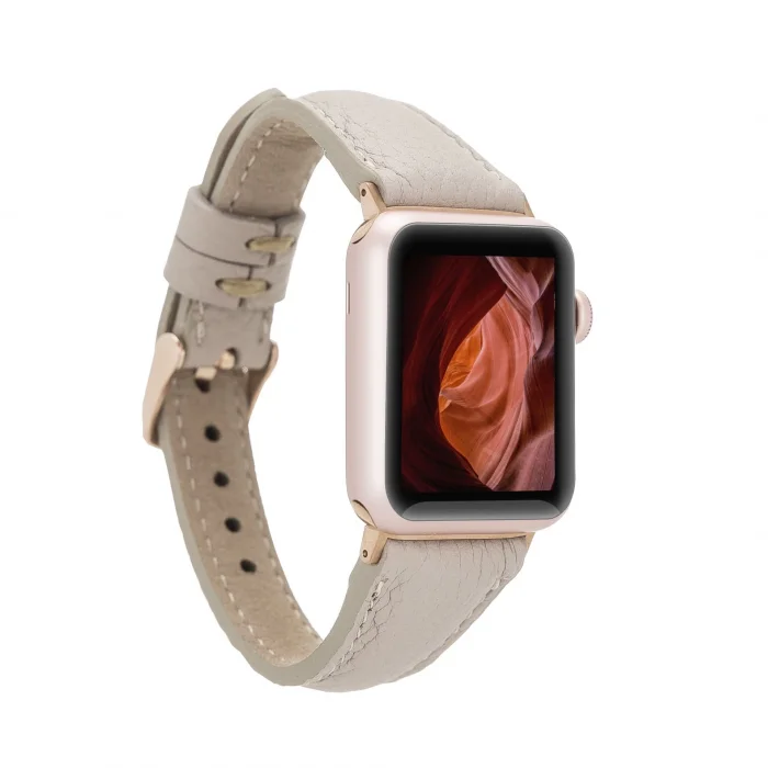  Apple Watch Uyumlu Deri Kordon 38-40-41mm Slim ERC3 Bej