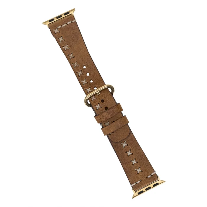  Apple Watch Uyumlu Deri Kordon 42-44-45mm Aqua V18 Taba