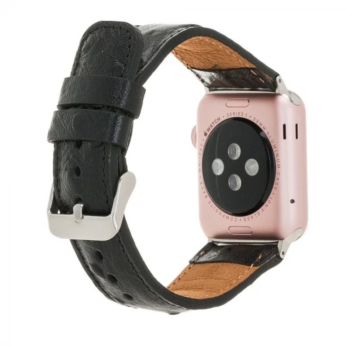  Apple Watch Uyumlu Deri Kordon 42-44-45mm DE5 Siyah